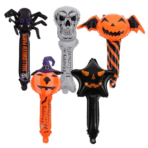 VICASKY 5 Stück Teiliges Halloween Party Ballon aus Aluminiumfolie Langlebig und Leicht Aufzublasen mit Handheld Sticks für Halloween Dekorationen Kinderpartys und Fenster Wandgestaltung von VICASKY