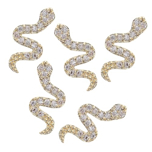 VICASKY 5 Stück Teiliges Retro Snake Nail Art aus Goldfarbenem Legierungs metall mit Schlangen strasssteinen DIY Nageldekoration für Zuhause und Salon Einfach Anzuwenden Glamouröser Glanz von VICASKY
