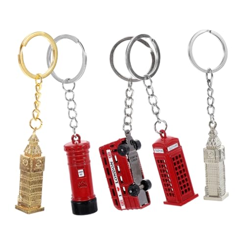 VICASKY 5 Stück Teiliges Schlüsselanhänger England Themen Alloy Anhänger Doppelstockbus Telefonzelle Postfach Uhrturm Unisex Dekorativer Schlüsselring für Autoschlüssel und Wohnwagen von VICASKY