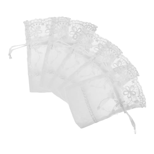 VICASKY 5 Stück Weiße Organza Schmuckbeutel mit Zugband Faltbarer Boden Stilvolles Blumen design Atmungsaktive für Ohrringe Ringe und Kleine Geschenke Platzsparend und Vielseitig von VICASKY