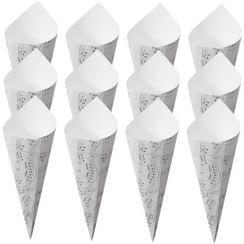 VICASKY 50 Stück Kleine Papierblumen Tüten aus Hochwertigem Kraftpapier Dekorative Blumentüten für Hochzeitsfeier Blumenhalter für Konfetti und Trockenblumen Weiß mit Notenmuster von VICASKY
