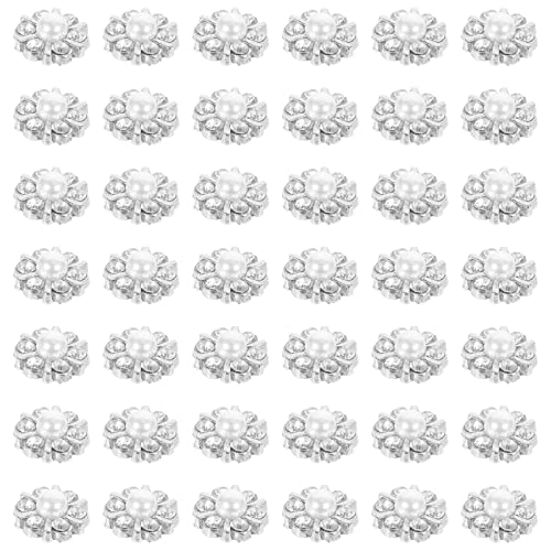 VICASKY 50 Stück Perlen-Strass-Schnalle, Perlen-Brosche, Knöpfe, Bastelknöpfe, Nähknöpfe, Verzierungen zum Basteln, Perlenknöpfe, DIY, Perlen, Blume, Legierung, koreanische Version von VICASKY