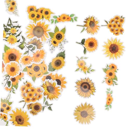 VICASKY 50 Stück Teiliges Sonnenblumen Sticker Selbstklebende Aufkleber für Wasserflaschen Laptop Gepäck Dekoration Bunte Wasserfeste Ästhetische Klebebilder für Schule Journal Geschenk von VICASKY