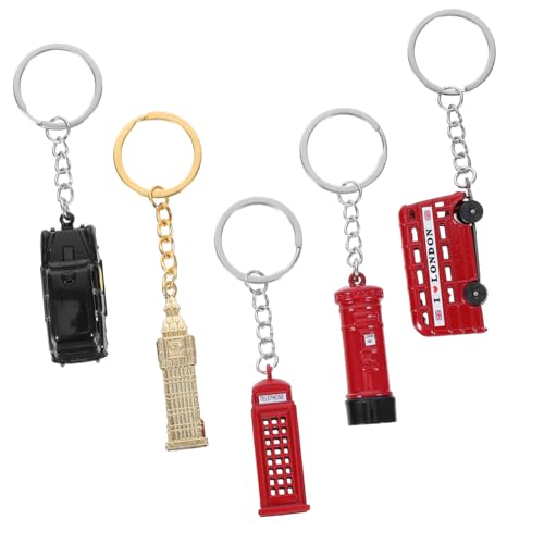 VICASKY 5Stücke Doppeldeckerbus Schlüsselanhänger Rotes Souvenir mit Telefonzelle Briefkasten und Taxi für Männer und Frauen Langlebig und von VICASKY