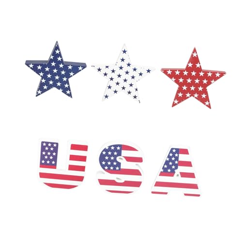 VICASKY 6 Stück Teiliges Independence Day Holzornament Stern Buchstabenform Rustikale Holzdeko für Tisch und Party Langlebig Detailreich Vielseitig Einsetzbar für Amerikanische Feiertage von VICASKY
