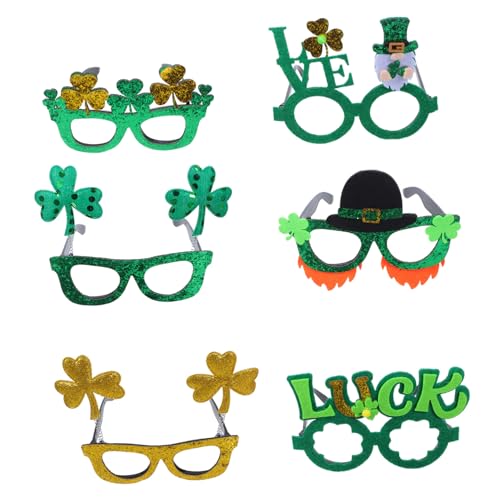 VICASKY 6 Stück Teiliges Patrick's Day Brillen Dreiblättrige Shamrock Sonnenbrillen für Party Zubehör Leichte und Bequeme Kostüm Accessoires für Feiertagsfeiern von VICASKY