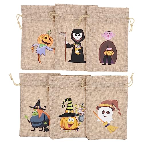 VICASKY 6 Stück Teiliges Set Halloween Tasche mit Zugband Wiederverwendbare Geschenktüten aus Leinen für Süßigkeiten Snacks und Partys für Geburtstagsfeiern von VICASKY