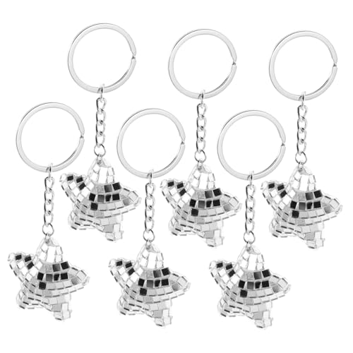 VICASKY 6 Stück Teiliges Sternförmiges Disco Spiegel Schlüsselanhänger Reflektierender Stern Anhänger Robuster Mini Disco Ball Schlüsselhalter Vielseitiger Taschen Autoschmuck Leicht von VICASKY