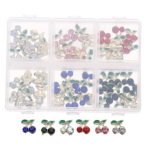 VICASKY 60 Stück Strasszubehör Nagelkunst Kristalle und Edelsteine Nagel Strass Mini-Edelsteine Nagel Charme Reiz Kirschnagel-Charm Kirsche Nagel Charms Kirschnagelkristalle Legierung von VICASKY
