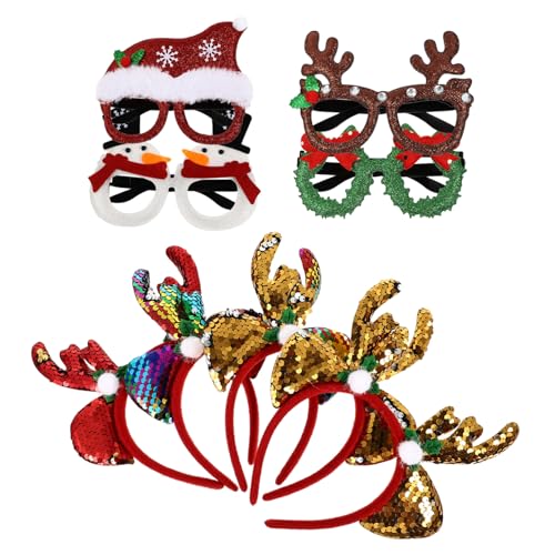 VICASKY 8 Stück Teiliges Weihnachtskostüm mit Haarschmuck und Brillenrahmen Funkelnde Rentier Geweih und Glitzer Designs als Foto Requisiten für Erwachsene bei Weihnachtsfeiern von VICASKY