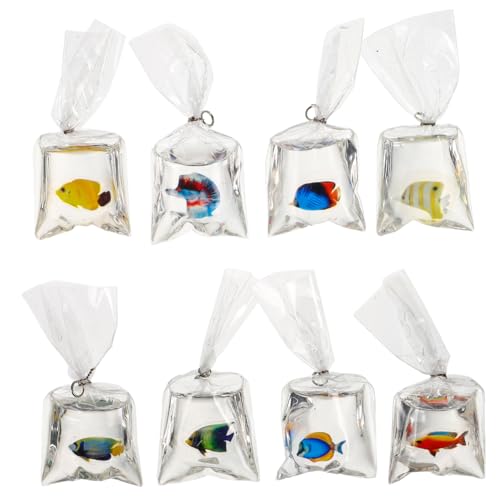 VICASKY 8 Stück transparenter Fischschmuck aus Kunstharz, Fisch-Ornament, Goldfisch-Anhänger zum Selbermachen, Fischanhänger, Fischanhänger, Fischanhänger, transparenter Fischanhänger, Kunststoff von VICASKY