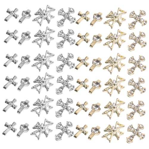 VICASKY 80 Stück Legierungsknotenschmuck Stifte Nagel Charms Kreuz Baumeln Mini Zubehör Falsch Nagelschmuck Und Charms Gold Nagel Edelsteine Kreuznagelperlen Ring Juwelen Reiz Strasssteine von VICASKY
