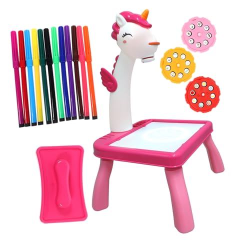VICASKY Einhorn Projektor Zeichentisch Tragbarer Malprojektor mit Abwischbarem Malbrett Lernspielzeug für Mädchen Fördert Kreativität und Motorische Fähigkeiten Pinkes Doodle VICASKY Einhorn Projektor Zeichentisch Tragbarer Malprojektor mit Abwischbarem Malbrett Lernspielzeug für Mädchen Fördert Kreativität und Motorische Fähigkeiten Pinkes Doodle von VICASKY