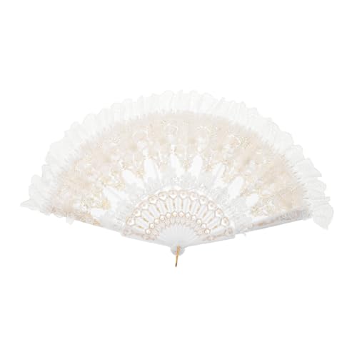 VICASKY Eleganter Faltbarer Spitzenfächer für Damen Weißer Hochzeitsfächer mit Gestickten Blumenmotiven Handfächer für Tanzaufführungen und Teepartys Leicht und Tragbar für Zeremonien und VICASKY Eleganter Faltbarer Spitzenfächer für Damen Weißer Hochzeitsfächer mit Gestickten Blumenmotiven Handfächer für Tanzaufführungen und Teepartys Leicht und Tragbar für Zeremonien und von VICASKY