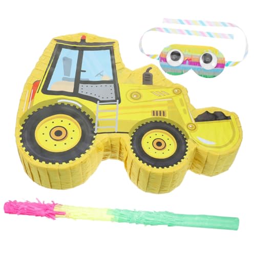VICASKY Gelbes Kleines Baustellenfahrzeug Pinata mit und Augenbinde Papier Pinata für Jungen Geburtstagsparty Baustellen Motto Fiesta Dekoration Teilig von VICASKY