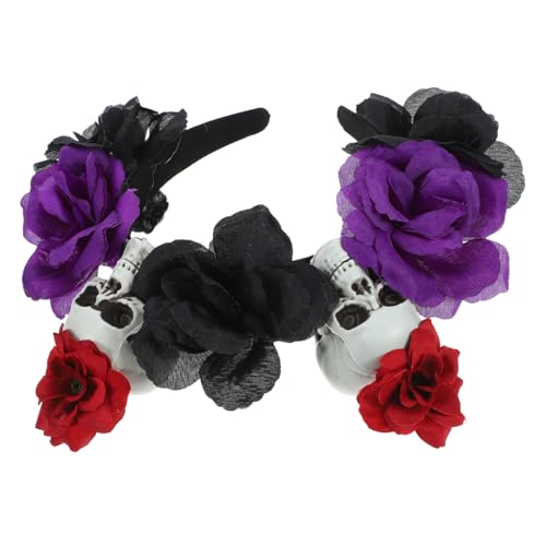 VICASKY Halloween Doppel Skull Rosen Haarreif Leichtes Party Accessoire Langlebig Resin Plastik Passend zu Kostüm und Makeup für Damen und Mädchen Fest Dekor Headband Performance Prop von VICASKY