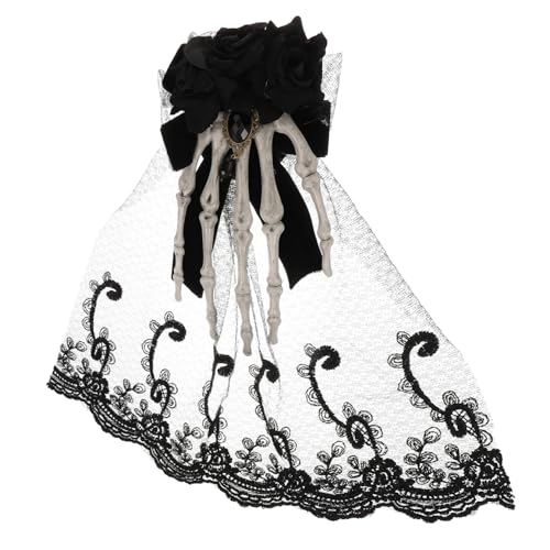 VICASKY Halloween Haarschmuck Spitzenrosen Haarnadel mit Gothik Schädel Brosche Eleganter Kopfschmuck für Party Cosplay und Festtage Mysteriöses Schwarzes Spitzen Accessoire von VICASKY