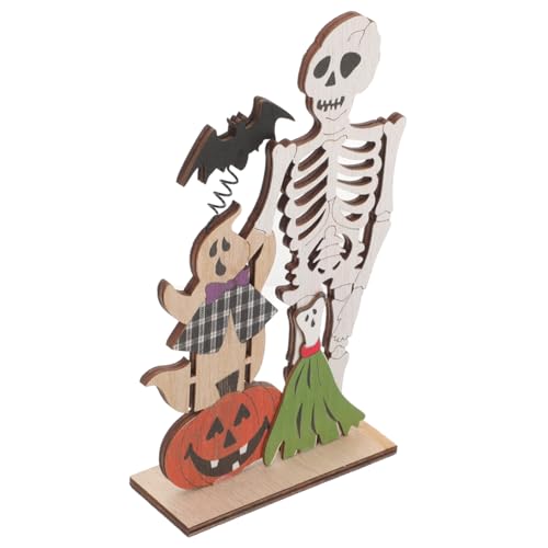 VICASKY Halloween Holz Tischdeko Schädel Motiv Wiederverwendbares Halloween Tischschild aus Leichtem Holz Dekoratives Table Centerpiece für Drinnen Festliche Deko für Party und Zuhause von VICASKY
