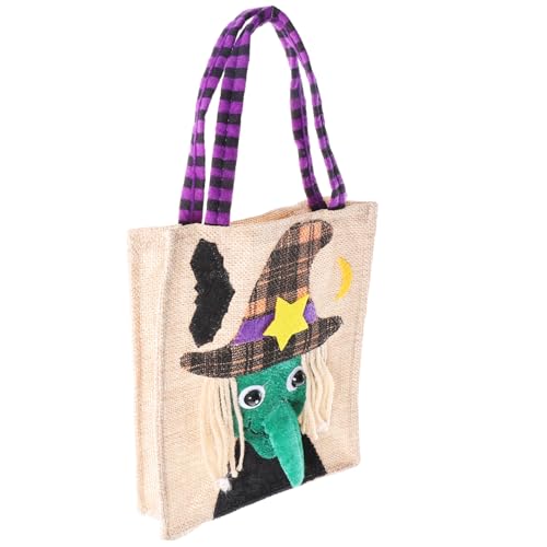 VICASKY Halloween Kürbis Handtasche Umweltfreundliche Süßigkeitstasche mit Hexenmuster für Kinderpartys zum Aufbewahren von Süßigkeiten Keksen und Kleinen Geschenken von VICASKY