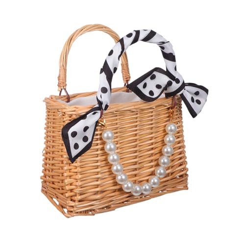 VICASKY Handgefertigter Rattan-blumenkorb mit Offenem Design und Kunstperlen-griff Leichter Geflochtener Tragetasche für Blumenarrangements Hochzeiten Sommerausflüge und Alltag VICASKY Handgefertigter Rattan-blumenkorb mit Offenem Design und Kunstperlen-griff Leichter Geflochtener Tragetasche für Blumenarrangements Hochzeiten Sommerausflüge und Alltag von VICASKY