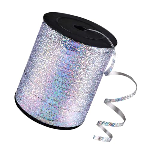 VICASKY Holografisches Ballon Dekoband Silber Metallic Luftballon Wickelband zum Basteln Glänzendes Geschenkband mit Glitzereffekt für Party Dekoration und Festliche Anlässe von VICASKY