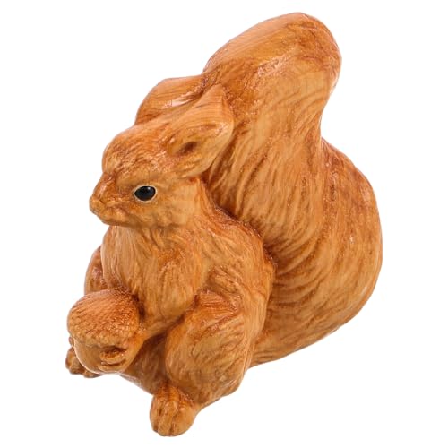 VICASKY Elegante Handgeschnitzte Eichhörnchenstatue Tierornament Aus Holz Frühlingsgeschenk Wohndekoration Tierfigur von VICASKY