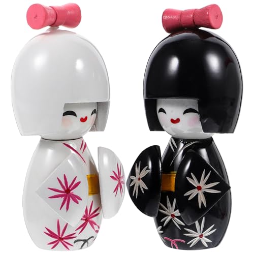 VICASKY Kimono-Puppen Im Japanischen Stil – 2 Stück Mädchenpuppen Aus Holz Dekorative Wohnaccessoires Traditionell von VICASKY