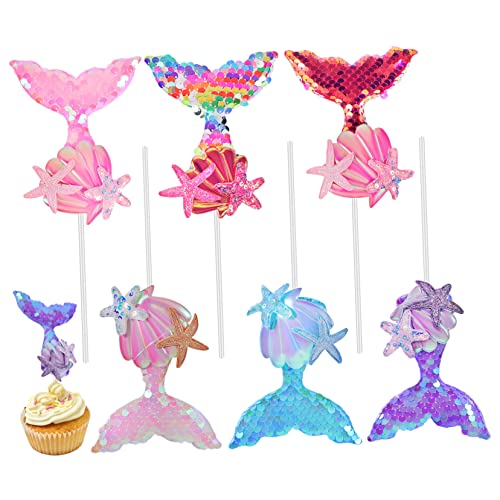 VICASKY Meerjungfrau Cupcake Topper 6 Stücke Meer Kuchen Dekorationen Für Geburtstag Party von VICASKY