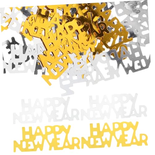 VICASKY Neujahrs Konfetti Gold Silber mit Happy Year Bunte Tischdekoration für Silvesterparty Festliche Streudeko für Einweihungspartys und Feierlichkeiten von VICASKY