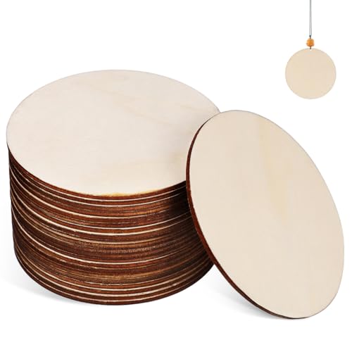 VICASKY Runde Naturholzscheiben 20er Set Holzplättchen - Holzscheiben zum Basteln 8cm Durchmesser Natürliche Holzplatte Rund Ausschnitte für Baumscheibe Holzplatten Zuschnitt Blanko Holzscheibe von VICASKY