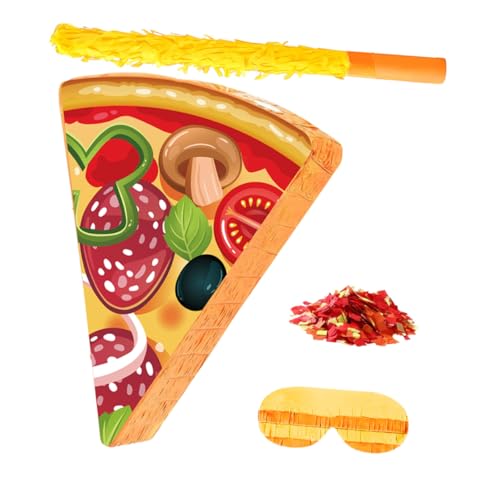 VICASKY Pizza Pinata Geburtstagsfeier Food Themed Partyspiel mit Blindfold und Konfetti Pizzastück Form Bunte Dekoration Einfach zu Hängen Lustiges Partyzubehör von VICASKY