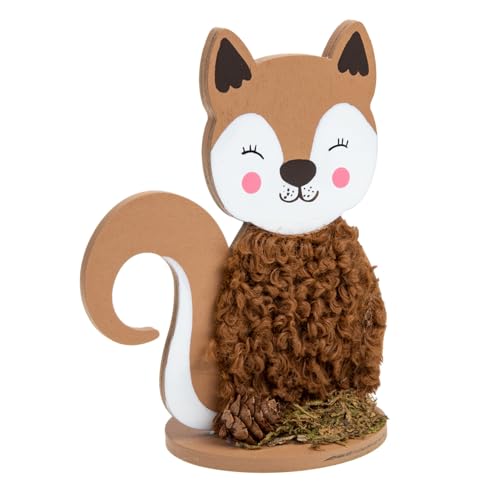 VICASKY Plüsch Holz Tier Ornament Eichhörnchen Deko Handgefertigt Bruchsicher Gemütliche Stimmung Party und Wohnaccessoire Frische Farben Kreatives Design von VICASKY