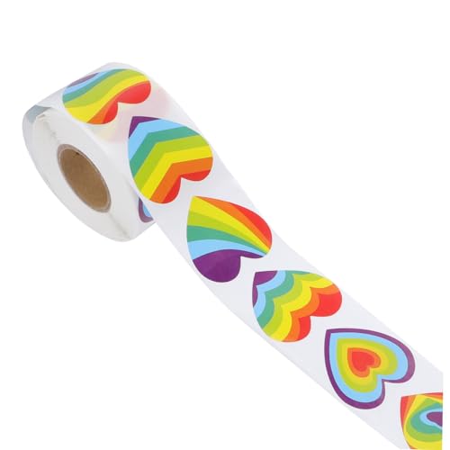VICASKY Regenbogen Pride Aufkleber Herzform Selbstklebende Bunte Sticker Rolle Geeignet für Geschenkverpackung DIY Basteln Hochzeitseinladungen Pride Party Dekoration von VICASKY