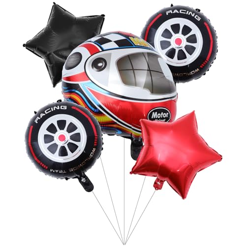 VICASKY Rennwagen Folienballon Set Aluminiumfolie Rennhelm und Reifen Partydekoration für Kindergeburtstag Rennwagen Thema Partyzubehör Langlebig und Wiederverwendbar von VICASKY