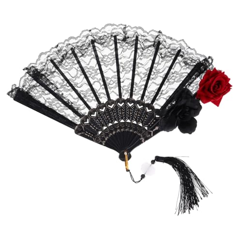 VICASKY Schwarzer Spitzenfächer Faltbar Handlich Viktorianisch Gotisch mit Anhänger für Halloween Party Lolita Cosplay Vielseitiger Faltfächer für Tanz und Reise VICASKY Schwarzer Spitzenfächer Faltbar Handlich Viktorianisch Gotisch mit Anhänger für Halloween Party Lolita Cosplay Vielseitiger Faltfächer für Tanz und Reise von VICASKY