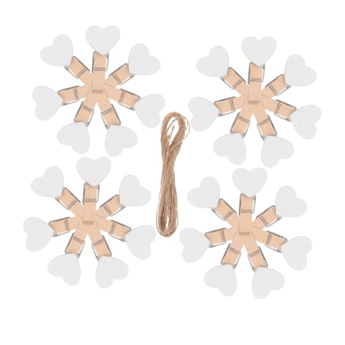VICASKY Teiliges Herz Holzklammern mit Natur Juteseil Kleine Weiße Fotoklammern für DIY Basteln Langlebige Holzklammern für Fotoaufhänge Party und Hochzeitsdeko von VICASKY
