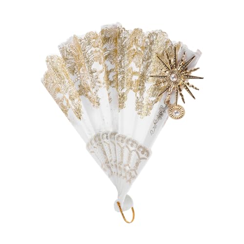 VICASKY Vintage Spitzen Faltfächer Handfächer aus Zinklegierung mit Rosenmuster Faltbarer Tragbarer Handfächer für Hochzeit Party Tanz und Cosplay Leicht und Robust Design von VICASKY