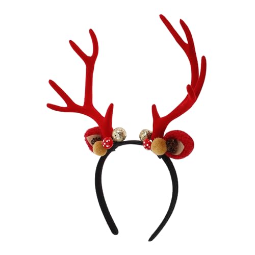 VICASKY Weihnachtliches Rentier Geweih Stirnband mit Roten Flauschigen Hirschhörnern Realistisches Kopfstück für Erwachsene Festlicher Haarschmuck für Xmas Party und Karneval von VICASKY