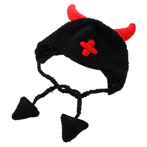 VICASKY Winter Strickmütze mit Teufelshörnern Handgestrickt Warme Ohrenklappen Kreative Halloween Kopfbedeckung für Erwachsene Frostschutz Einzigartiges Kostümzubehör VICASKY Winter Strickmütze mit Teufelshörnern Handgestrickt Warme Ohrenklappen Kreative Halloween Kopfbedeckung für Erwachsene Frostschutz Einzigartiges Kostümzubehör von VICASKY