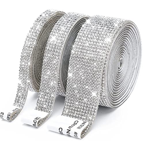 3 Rollen Selbstklebende Kristall Strass Diamant Band, 3 Yards Glitzersteine Strasssteine Selbstklebend DIY Dekoration Bling Aufkleber mit 2 mm Strass für Auto Handwerk Hochzeit Dekoration (Silber) von VICDUEKG