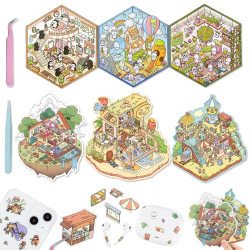 VICDUEKG 6 Sets DIY 3D House Stickers, Diy Miniature House Sticker, 3D Aufkleber mit 2 Pinzetten, Sticker Scenes Machen Sie Ihren Eigenen, Relief Stress für Erwachsene und Kinder VICDUEKG 6 Sets DIY 3D House Stickers, Diy Miniature House Sticker, 3D Aufkleber mit 2 Pinzetten, Sticker Scenes Machen Sie Ihren Eigenen, Relief Stress für Erwachsene und Kinder von VICDUEKG
