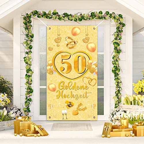 Goldene Hochzeit Deko, 50. Goldenen Hochzeit Banner, 50. Hochzeitstag Hintergrund Dekoration, 50 Jubiläum Banner, Stoff Banner für Goldene Hochzeit für Wand Drinnen Draußen Dekoration 185 * 90cm Goldene Hochzeit Deko, 50. Goldenen Hochzeit Banner, 50. Hochzeitstag Hintergrund Dekoration, 50 Jubiläum Banner, Stoff Banner für Goldene Hochzeit für Wand Drinnen Draußen Dekoration 185 * 90cm von VICSOM