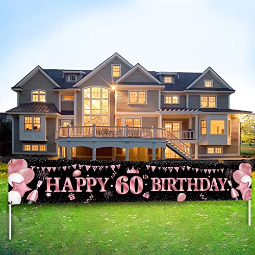 VICSOM 60 Geburtstag Frau, Banner 60 Geburtstag, 60 Geburtstag Banner Roségold, 60 Geburtstag Deko, Schild 60 Geburtstag, 60 Geburtstagsdeko zum 60 Geburtstag Frauen Party Deko von VICSOM