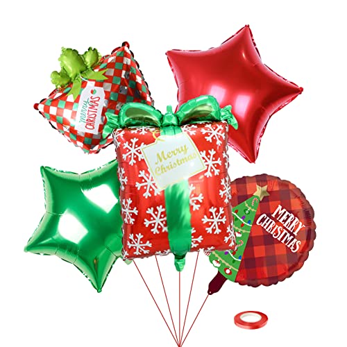 VICSOM Deko Weihnachts Luftballons, Folienballon Weihnachten,6 Stück Weihnachtsballons mit Stern Ballons Merry Christmas Luftballons Deko, Luftballons Rot für Neujahr Weihnachtsfeier Dekoration von VICSOM