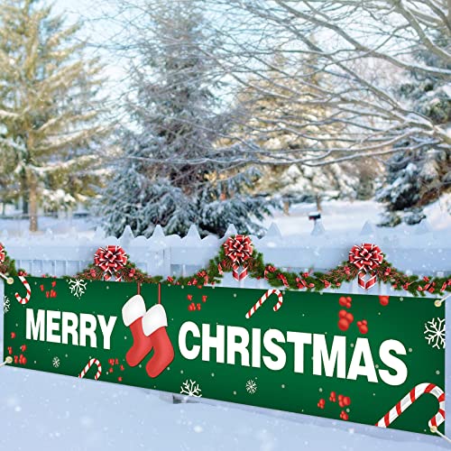 VICSOM Frohe Weihnachten Banner, Merry Christmas Banner, Weihnachtsdekoration Hängende Banner für Outdoor Indoor Garten Haus Weihnachts Dekor von VICSOM
