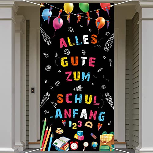 VICSOM Girlande Einschulung Banner Deko, Alles Gute Zum Schulanfang Banner Schwarz, Stoff Girlande Schulanfang Einschulung Banner Deko, Schuleinführung Hintergrund Deko Tür Schulkind Mädchen Jungen von VICSOM