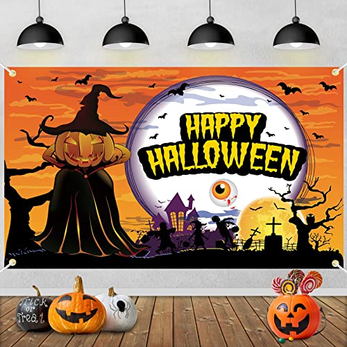 VICSOM Halloween Banner, Happy Halloween Banner, Halloween Dekoration Banner, Halloween Deko Horror Hintergrund Banner, Happy Halloween Hintergrund Banner für Halloween Drinnen Draußen Party Kürbis von VICSOM