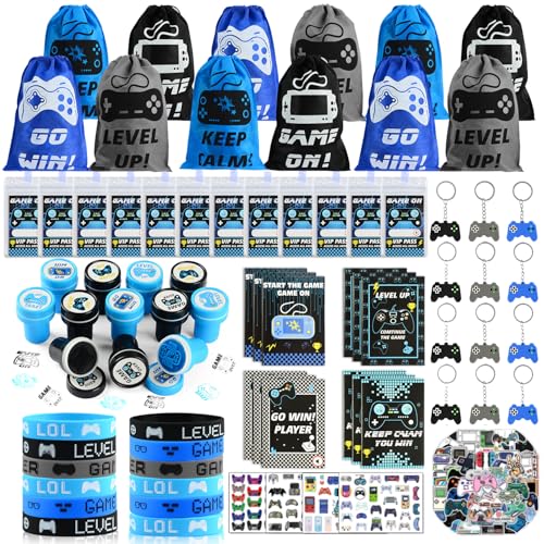 126 Stück Videospiel Party Mitgebsel Kindergeburtstag Set mit VIP Pass Fahrkarte Silikon Armbänder Schlüsselbund Stempel und Tattoo, Videospiel Gastgeschenke Geburtstag für kinder Jungen Mädchen Gamer von VICTERR