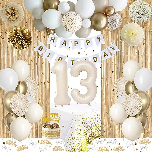 13 Geburtstag Deko für Mädchen Junge, Boho Sand Weiß Ballon 13 Geburtstag Party Dekorationen, Happy Birthday Banner Dekorationen, Zahl 13 Luftballons für Mädchen Junge Geburtstag Party Dekorationen 13 Geburtstag Deko für Mädchen Junge, Boho Sand Weiß Ballon 13 Geburtstag Party Dekorationen, Happy Birthday Banner Dekorationen, Zahl 13 Luftballons für Mädchen Junge Geburtstag Party Dekorationen von VICTERR
