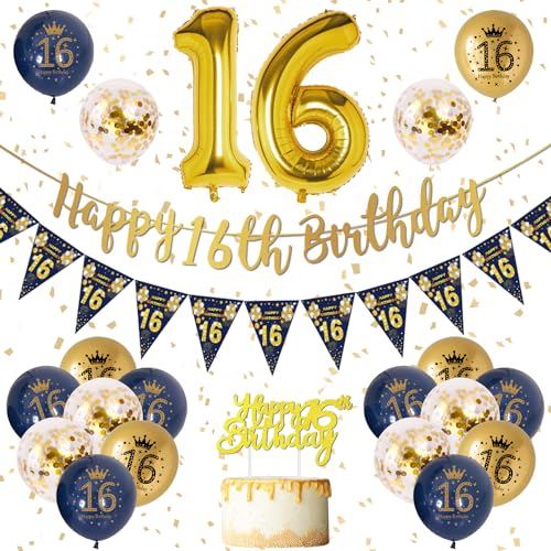16 Geburtstag Dekoration Jungen Blau Gold 16. Geburtstag Girlande Banner, Geburtstagsdeko für Jungen 16, Navy Blau Gold Geburtstag Luftballons 16, Konfetti Luftballons für Jungen 16. Geburtstag 16 Geburtstag Dekoration Jungen Blau Gold 16. Geburtstag Girlande Banner, Geburtstagsdeko für Jungen 16, Navy Blau Gold Geburtstag Luftballons 16, Konfetti Luftballons für Jungen 16. Geburtstag von VICTERR